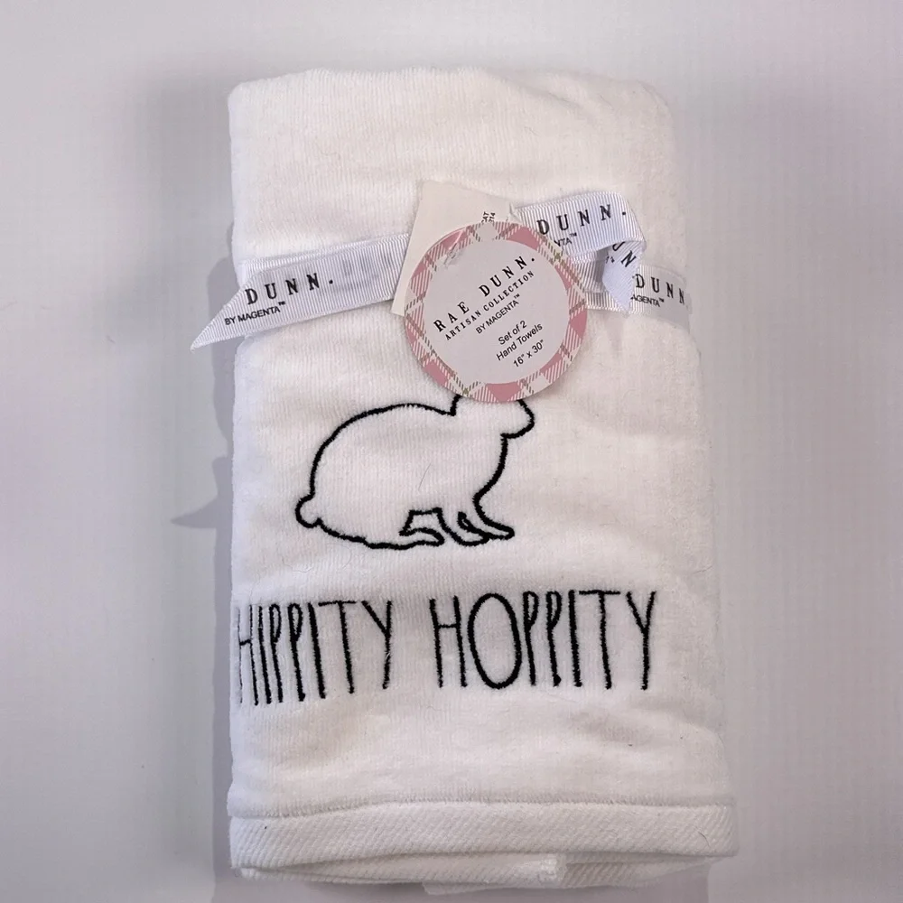 Rae Dunn Easter Hand Towels Hippity Hoppity Set of Two
